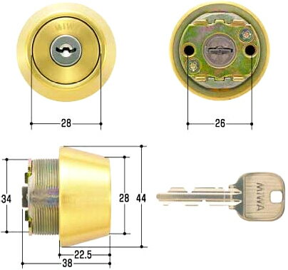[防犯錠]U9シリンダー【MIWA-SWLSP(TE22)タイプ交換シリンダー】ゴールド色