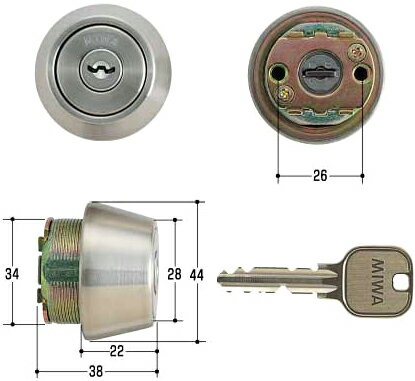 [防犯錠]U9シリンダー【MIWA-SWLSP(TE22)タイプ交換シリンダー】シルバー色