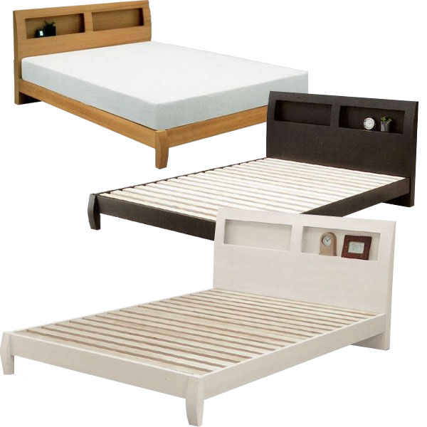 ベッド すのこベッド ダブルベッド ベッドフレーム／木製ベット 棚付き シンプルデザイン 3色対応