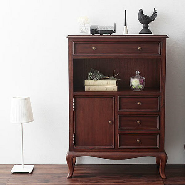 天然木の風合いを、クラシカルに演出。シャルダン　ファックス台天然木の渋い色調とアンティーク風の取手、ネコ脚が印象的なファックス台。