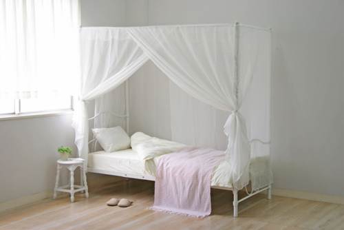 【送料無料】姫系エレガンスな白い天蓋ベッド アンティーク風 パイプベッド シングルベッド