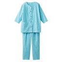 セルヴァン 綿100%涼やかクルーネックパジャマ サックス【パジャマ・寝巻・ルームウェア・綿・さらさら・涼しい】