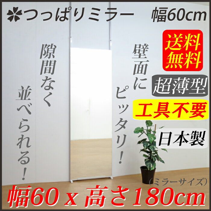 スタンドミラー 鏡 ミラー 姿見 隙間無くならべられる つっぱりミラー 幅60cm 高さ1…...:kaitekishuno:10000381