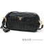【美品】プラダ【PRADA】 ギャザー ポシェット ブラックレザー メタルロゴ プリーツ ショルダーバッグ クラッチバッグ 斜め掛け BP0549 Black Nappa Gaufre Leather Pochette Crossbody Bag【Aランク】【中古】