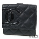【美品】シャネル 【CHANEL】 カンボンライン キルティング コンパクトウォレット ブラック カーフスキン エナメルココマーク Wホック財布 サイフ A50099 #16 CAMBON CC LOGO POCKET WALLET 【Aランク】【中古】
