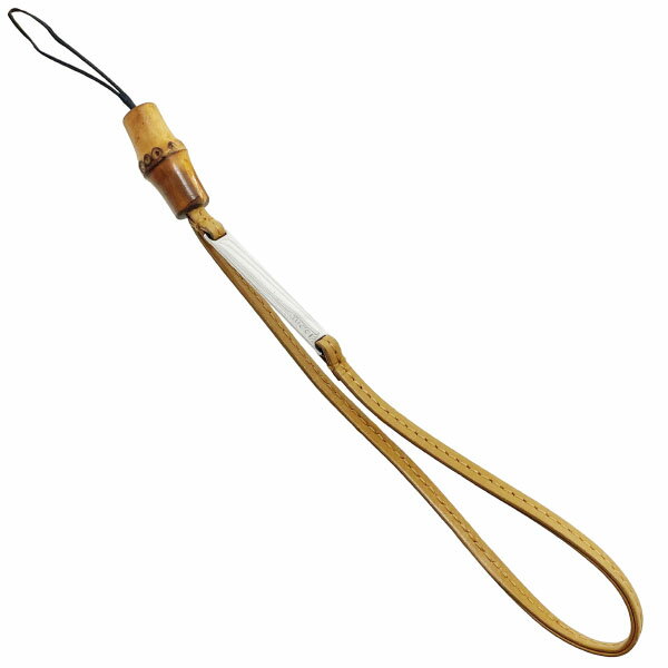 グッチ ストラップ バンブー ロゴプレート 携帯ストラップ レザー 革 ライトブラウン系 薄茶 GUCCI ループ チャーム キーホルダー モバイルアクセサリー ブランド小物【中古】