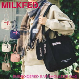 MILKFED. <strong>ミルクフェド</strong> <strong>ショルダーバッグ</strong> 【EMBROIDERED BAR SHOULDER BAG W/STRAP】2way トートバッグ レディース 通勤 通学 A4 大容量 キャンバス 103213053010