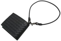 BOTTEGA VENETA　ボッテガベネタメンズ　ウォレットロープ（ウォレットチェーン）＆小銭入れ付き2つ折リ財布ボッテガヴェネタ　イントレチャートレザー14209046-V4651ブラック1000NERO ダークブラウン2040EBANOウォレット　さいふ　サイフ