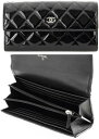 CHANEL シャネル小銭入れ付き二つ折り長財布 ブリリアントブラック ピンクマトラッセ パテントレザー キルティングCCマーク エナメルコーティングレザーLONG WALLET