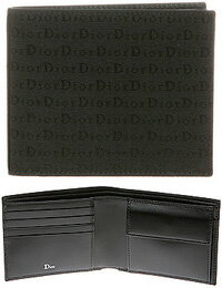 DIOR HOMMEディオールオム小銭入れ付き2つ折り財布メンズ　ロゴキャンバス2つ折り財布　ブラックさいふ サイフ 財布