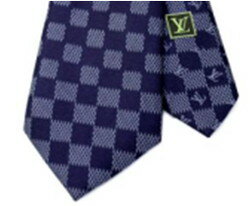 LOUIS VUITTONネクタイ ネイビー×ブルーブロック　ダミエ　チェックTIEルイヴィトンメンズスーツに似合うルイヴビトン　タイNECKTIE