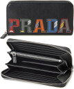 PRADA プラダ小銭入れ付きラウンドファスナーマルチカラーキャラクターロゴ サフィアノレザー付きブラックサフィアーノレザーロングジップウォレット パッチさいふ サフィアーノサイフ F0SGIBKMULTISAFFIANO