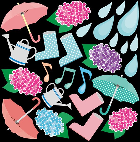 シール 梅雨 雨具 傘 長靴 ジョウロ 紫陽花 雨マーク 装飾 デコレーションシール チョークアート 窓ガラス 黒板 看板 POP ステッカー 用