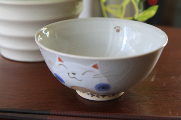 【お茶碗】招き猫しっぽご飯茶碗青