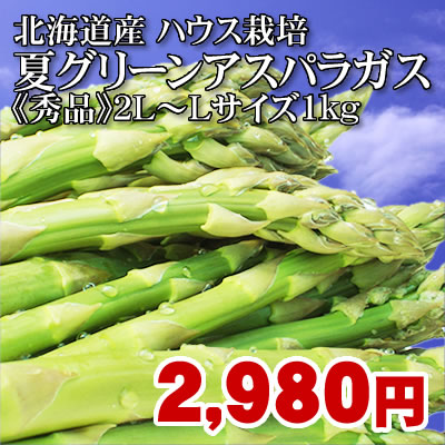 【4kg以上で送料無料】北海道　大空町産！ ハウス栽培　夏グリーンアスパラ極太2L〜Lサイズ　1kg【2sp_120706_a】【マラソン1207P10】【RCPmara1207】