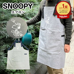 【当日発送 あす楽】WSP エプロン GY スヌーピー <strong>キャラクターエプロン</strong> Snoopy ウッドストック フリーサイズ DIY 園芸 作業 ガーデニング 保育士 美容師 かぶり バッククロス X型 シンプル おしゃれ グレー ユニセックス 男性 女性 ポケット 肩ひもアジャスター付 ストレッチ