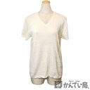 Salvatore Ferragamo【サルヴァトーレ フェラガモ】Vネック ガンチーニ ニット 半袖 Tシャツ トップス ホワイト コットン×レーヨン Mサイズ 【USED-A】【質屋かんてい局名古屋西店】