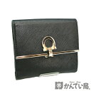 SALVATORE FERRAGAMO【サルヴァトーレ フェラガモ】224639 ガンチーニ 二つ折り財布 ブラック×シルバー金具 レザー レディース【中古】 【USED-B】 【質屋かんてい局名古屋西店】