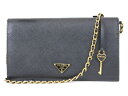 【バレンタインモデル☆】PRADA ハートモチーフ チェーンウォレット BT770C ブラック レザー レディース ショルダーバッグ 財布 限定 プレゼント包装可 【中古】