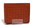 【中古★】BOTTEGA VENETAイントレチャート二つ折り財布 濃いめのオレンジ系 レザー レディース メンズ ユニセックス 財布 折りたたみ財布 ミニ財布 プレゼント包装可【中古】新居浜店