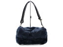 【布袋あり】FURLA ファーショルダーバッグ ネイビー レザー×ファー ショルダーバッグ レディース シンプル ゴールド金具 プレゼント包装可 【中古】
