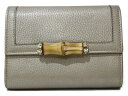 GUCCI 二つ折り財布 257017-2778 ゴールド系 レザー ミニウォレット バンブー シンプル おしゃれ レディース ギフト プレゼント包装可【中古】