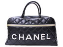 CHANEL シャネル マトラッセボストンバッグ A05943 ロゴ ブラック ホワイト カーフ 大きめ 旅行鞄 レディース ギフト プレゼント包装可【中古】松前R56号店