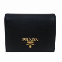 PRADA プラダ 二つ折り財布 1MV204 サフィアーノマルチカラー レザー NERO ブラック×ピンク系2色×ホワイト【程度S】【中古】