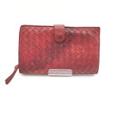 BOTTEGA VENETA ボッテガヴェネタ 114074 イントレチャート 二つ折り長財布 レザー 赤 レッド ラウンドファスナー ホック留め 管理RT16540