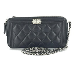 CHANEL <strong>シャネル</strong> A84069 ボーイ<strong>シャネル</strong> <strong>チェーンウォレット</strong> ラムスキン 黒 ブラック シルバー金具 Wファスナー 24番台 管理YK33852