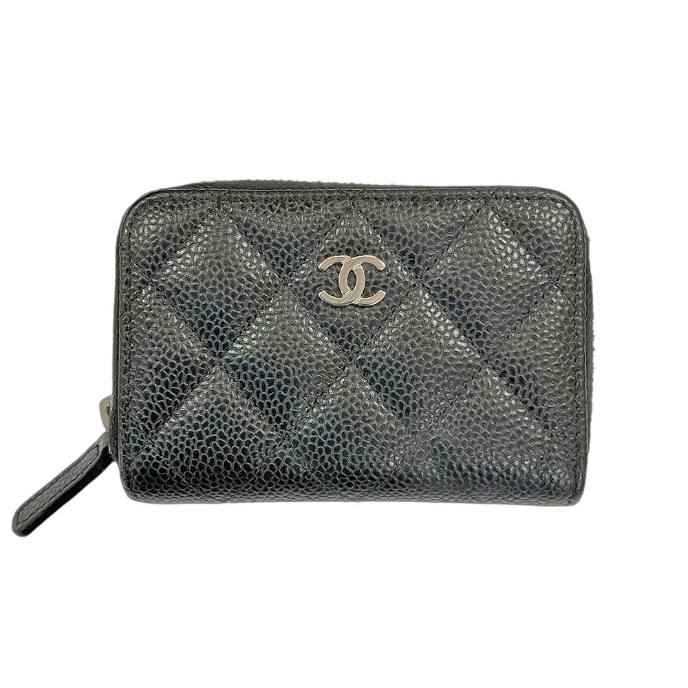U【中古】CHANEL【シャネル】コインケース　AP0216　キャビアスキン　ブラック　シルバーロゴ　コンパクト　レディース　上品　美品　箱　布袋付【かんてい局宇都宮店】Q25-2800u-t