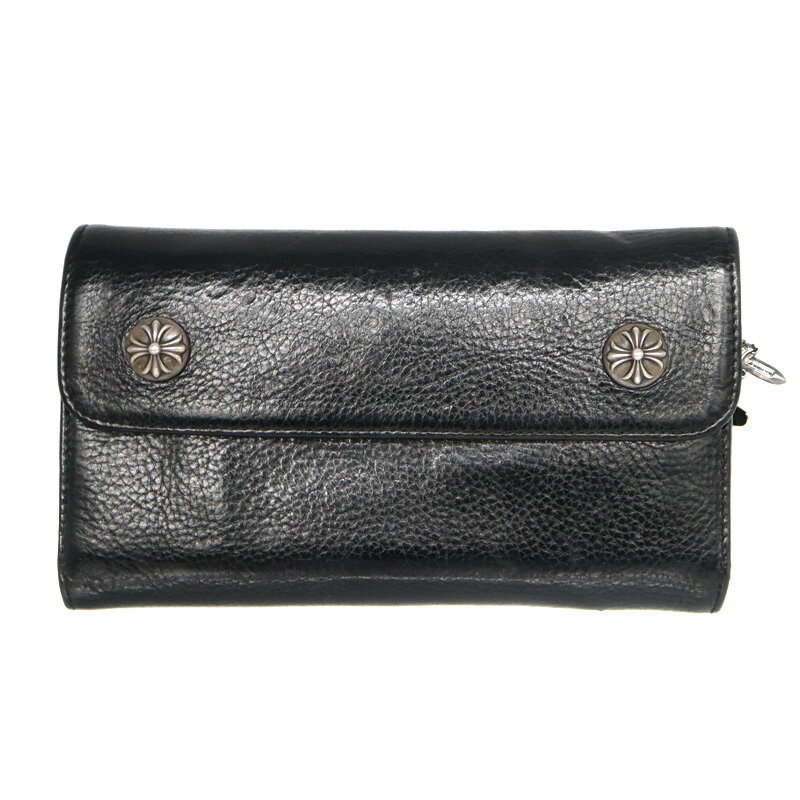 クロムハーツ Chrome hearts ウェーブウォレット レザー 長財布 シルバー金具 レザー ブラック【中古】