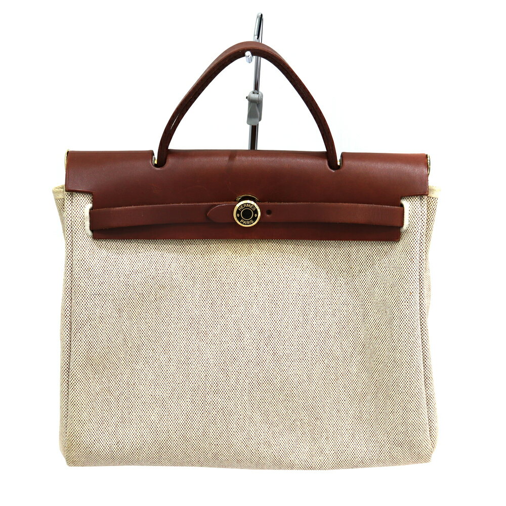 エルメス Hermes エールバッグPM ハンドバッグ キャンバス レザー ブラウン ベージュ □F刻印【中古】