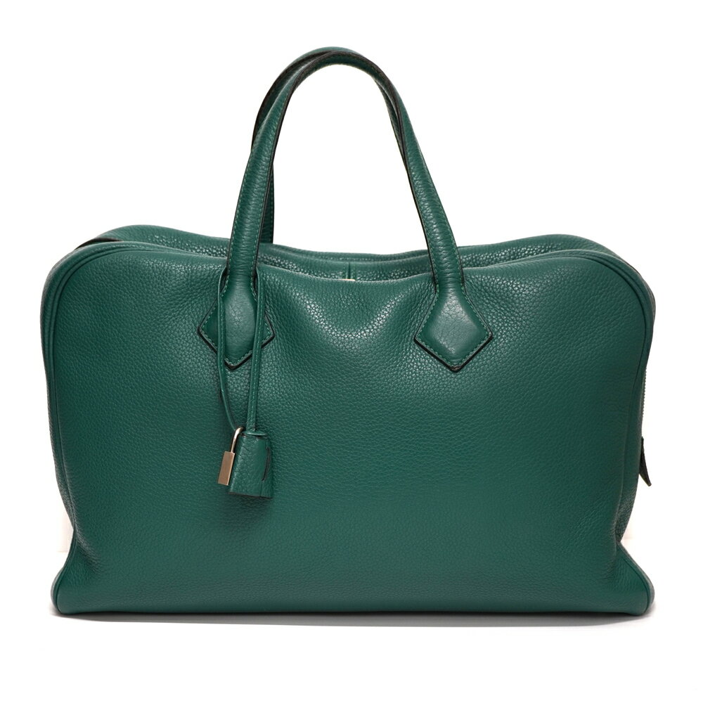エルメス Hermes ヴィクトリア2 12H トリヨンクレマス レザー グリーン トートバッグ ビジネスバッグ 【中古】