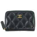 美品 CHANEL シャネル マトラッセ ジップウォレット ラウンドファスナー コインケース カードケース ミニ財布 ブラック ラムスキン ゴールド金具 ココマーク レディース 【中古】かんてい局飛田店【楽ギフ_包装選択】h4-15151