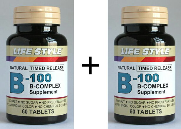 【送料無料！】2本セット： 天然ビタミンB群「B-100コンプレックス」(60粒・2ヶ月分)ライフスタイル(LIFE STYLE)  