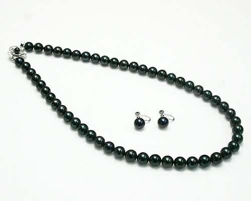 8〜8.5mm黒真珠ネックレス＆ピアス/イヤリング