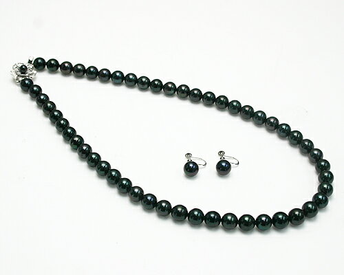 7.5〜8mm　黒真珠ネックレス＆ピアス/イヤリング