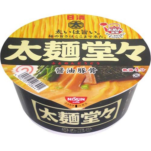 日清食品 日清　太麺堂々　醤油豚骨　107g×12個【あす楽対応_関東】関連ワード【NISSIN、インスタント】★商品合計金額1,800円以上送料無料★日清食品/日清/太麺堂々/醤油豚骨/107g×12個/NISSIN/インスタント