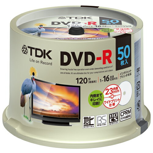 TDK 録画用DVD-R デジタル放送録画対応(CPRM) 1-16倍速 インクジェットプリンタ対応(ホワイト・ワイド) 50枚スピンドル DR120DPWC50PUE　1パック★商品合計金額1,800円以上送料無料★