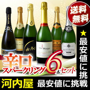 【河内屋の本気福袋】最強のソムリエ軍団が品質と価格にこだわり厳選！ 最強の【泡】福袋(福箱)シリーズパワーアップ第41弾！ 世界中の味が楽しめる【辛口】スパークリングワイン6本セット 関東エリアのみ送料無料！ kawahc