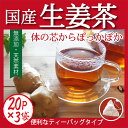しょうが紅茶 ティーバッグ 体を温める「生姜茶」気軽に飲めるティーパックタイプ2g×20包の3袋セット【送料無料】 こうちゃ【国産 健康茶】