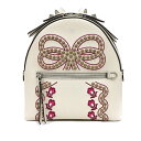 【中古】フェンディ ミニバッグパック リュックサック 8BZ038 A1PD F0MU3 ライトベージュ系 スタッズ 刺繍 リボン FENDI RS12