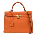 【中古】エルメス ケリー35 トゴ レザー ハンドバッグ ショルダーバッグ オレンジ系 □N刻印 HERMES RS03