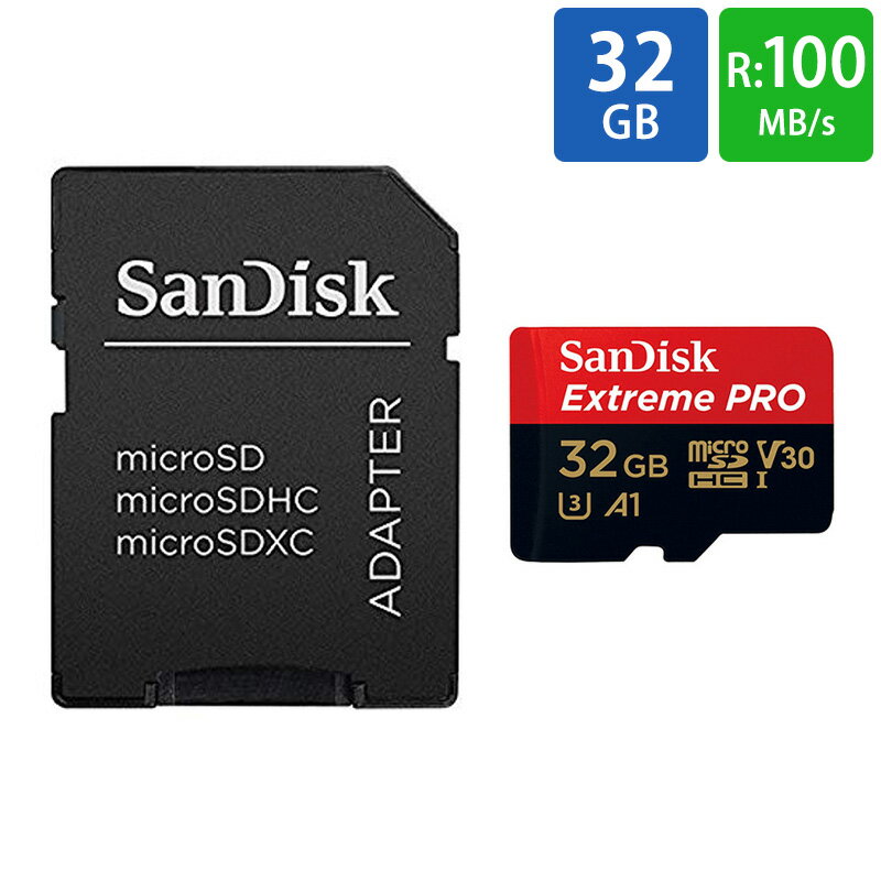 マイクロSDカード microSD 32GB microSDカード microSDHC <strong>SanDisk</strong> サンディスク <strong>Extreme</strong> Pro UHS-I U3 V30 A1 R___100MB/s W___90MB/s ゴープロ GoPro HERO10推奨品 海外リテール SDSQXCG-032G-GN6MA ◆メ