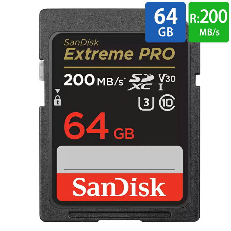 SDカード SD 64GB SDXC <strong>SanDisk</strong> サンディスク <strong>Extreme</strong> <strong>PRO</strong> Class10 UHS-I U3 V30 4K R___200MB/s W___90MB/s 海外リテール SDSDXXU-064G-GN4IN ◆メ