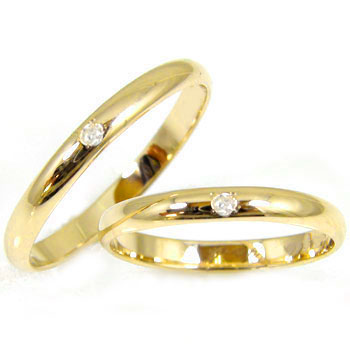 最短納期　ペアリング 2本セット 結婚指輪 ペアリング ダイヤモンド イエローゴールドk18指輪k18 ハンドメイド 一粒ダイヤモンド【送料無料】