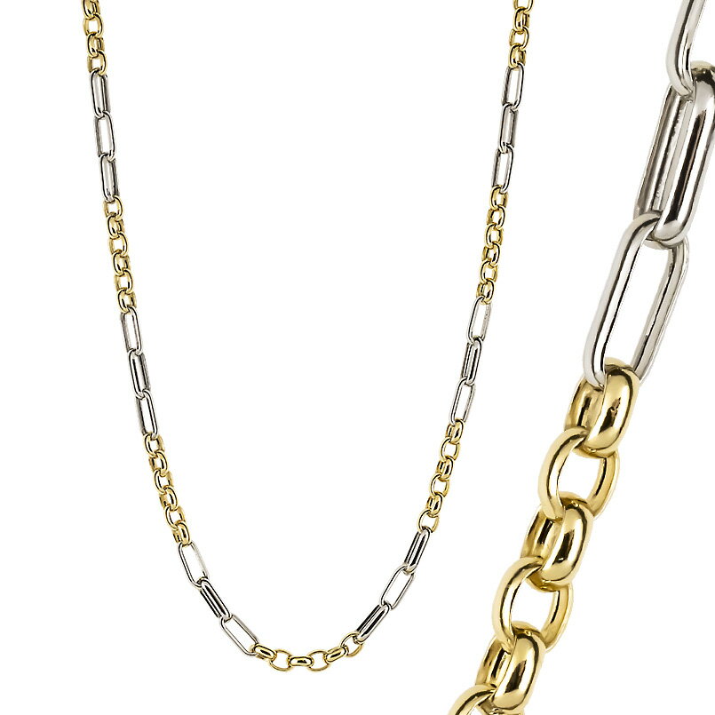 18金 プラチナ ネックレス チェーンのみ 60cm レディース 幅広 太め 地金 pt850 ゴールド 18k イエローゴールドk18 コンビ 中空 あずき アズキ ロングネックレス 送料無料