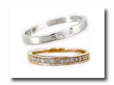 ペアリング ダイヤ ダイヤモンド リング 結婚指輪 マリッジリング エタニティリング ホワイトk18 ピンクk18 指輪 ハンドメイド【送料無料】