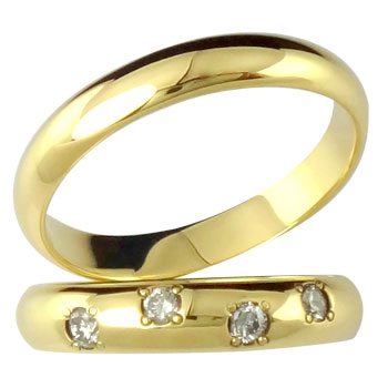 【マラソン1207P02】ペアリング 結婚指輪 マリッジリング 2本セット イエローゴールドk18ダイヤ ダイヤモンド